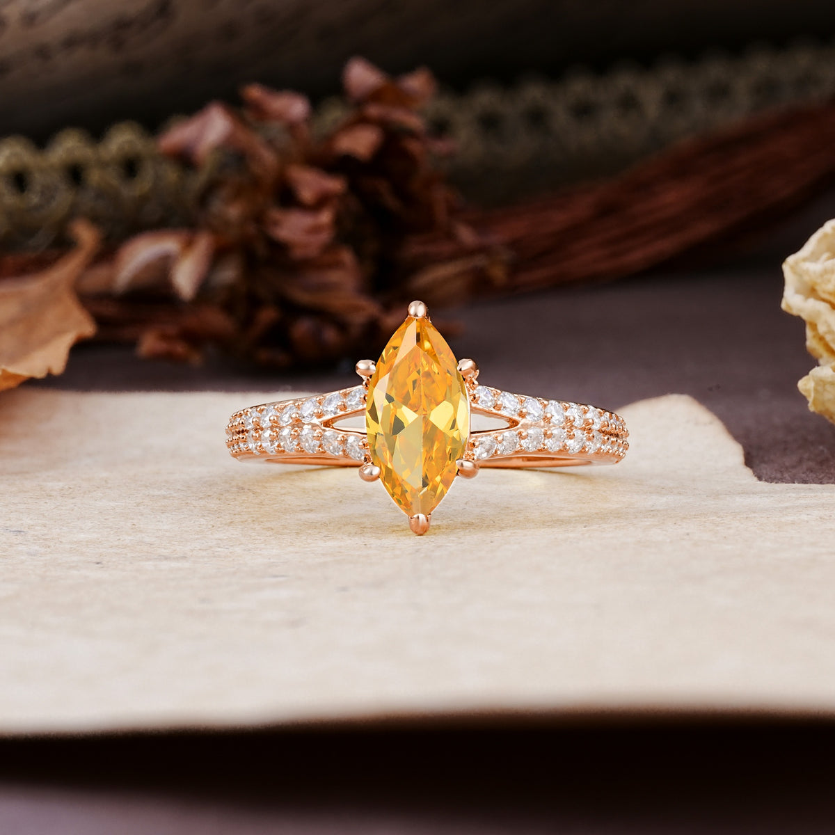 Classic, Luxurious 6-Prong Marquise Cut Citrine Engagement Ring - Additional view