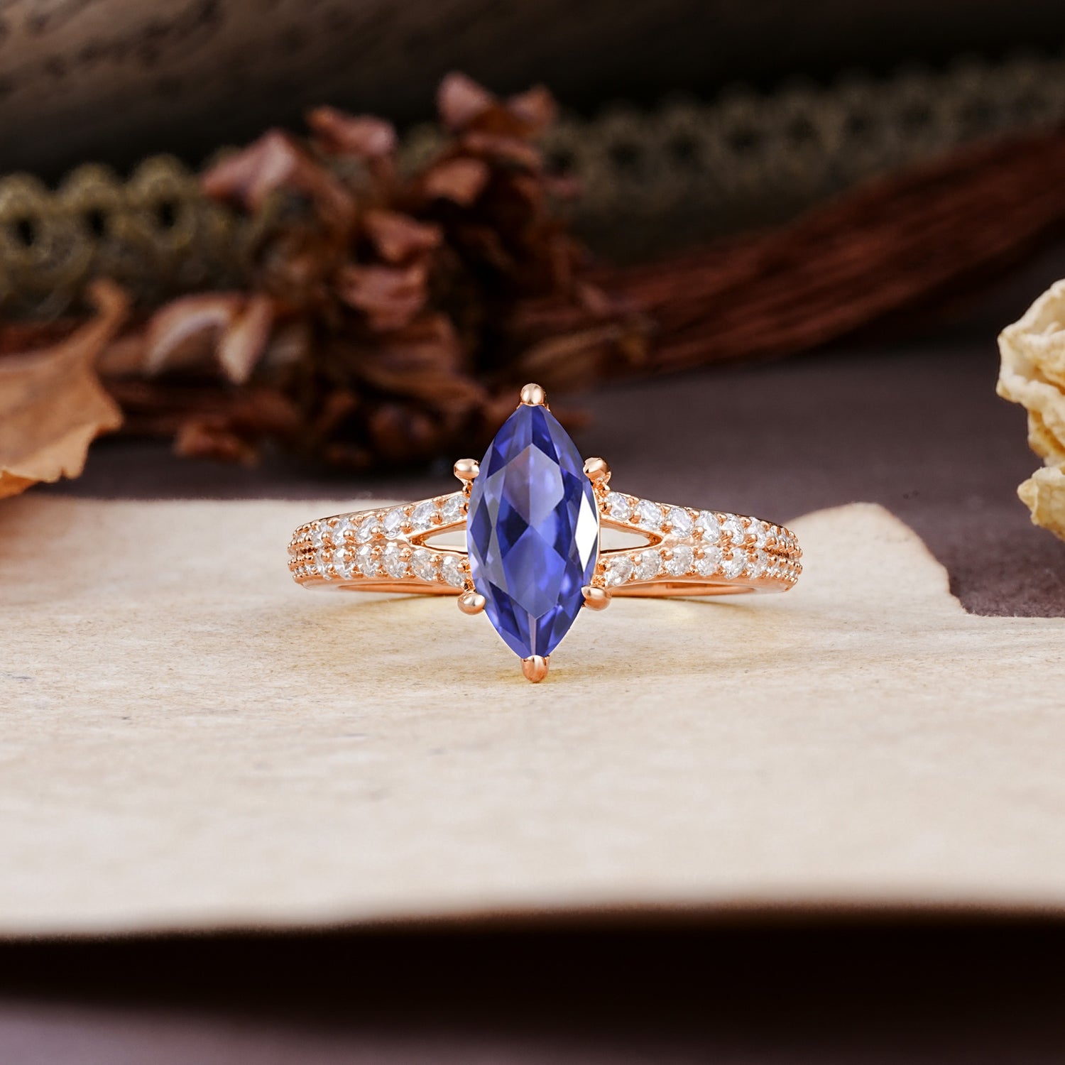 Classic, Luxurious 6-Prong Marquise Cut Tanzanite Engagement Ring - Additional view
