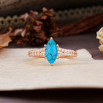 Classic, Luxurious 6-Prong Marquise Cut Turquoise Engagement Ring - Additional view