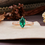 Classic, Luxurious 6-Prong Marquise Cut Emerald Engagement Ring - Additional view