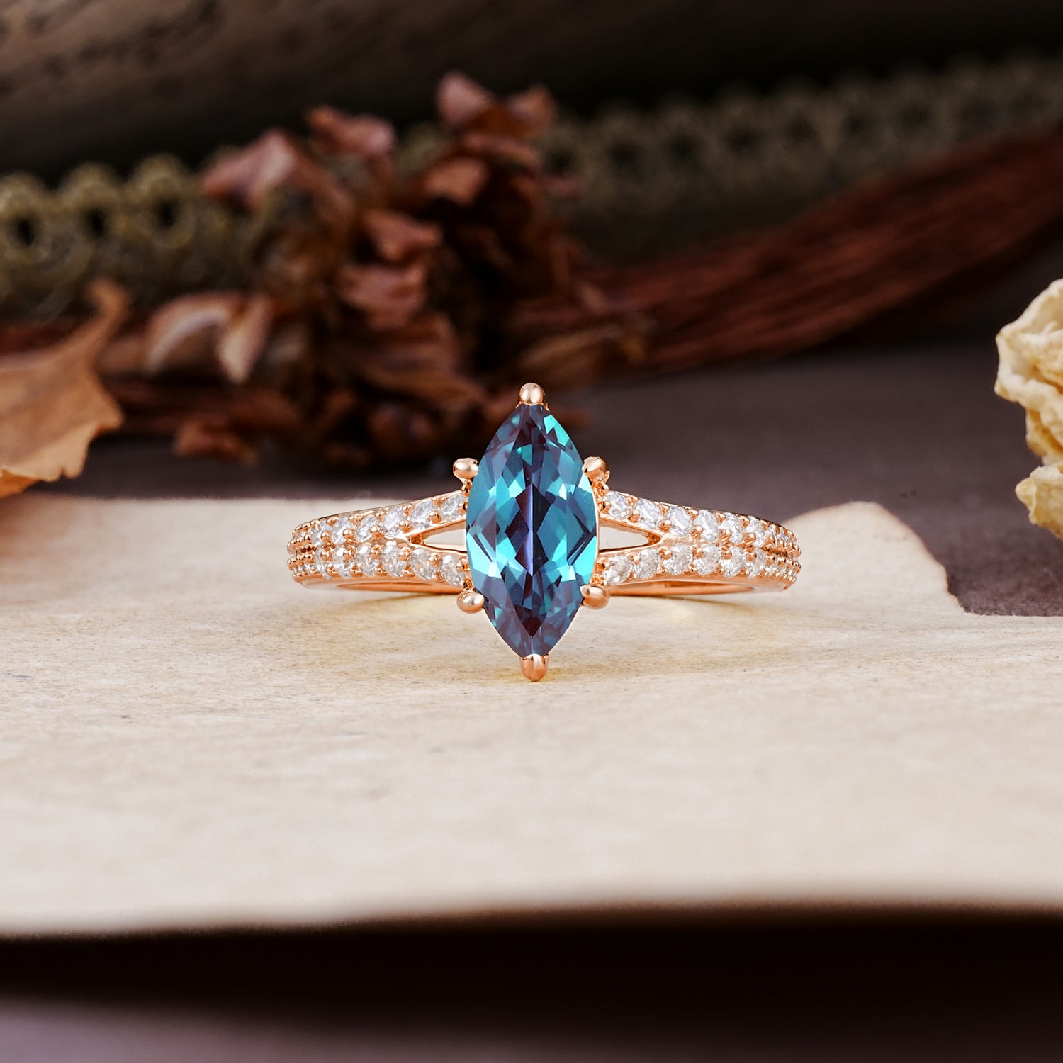 Classic, Luxurious 6-Prong Marquise Cut Alexandrite Engagement Ring