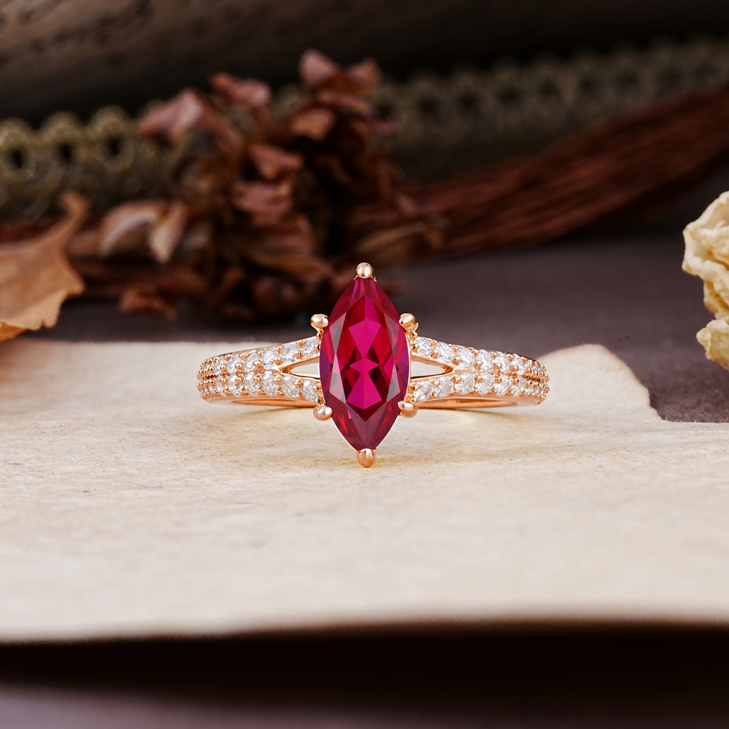Classic, Luxurious 6-Prong Marquise Cut Ruby Engagement Ring