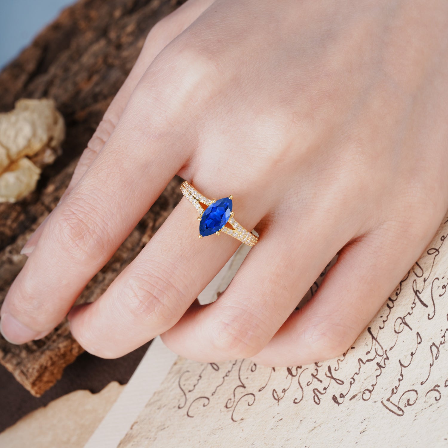 Classic, Luxurious 6-Prong Marquise Cut Sapphire Engagement Ring