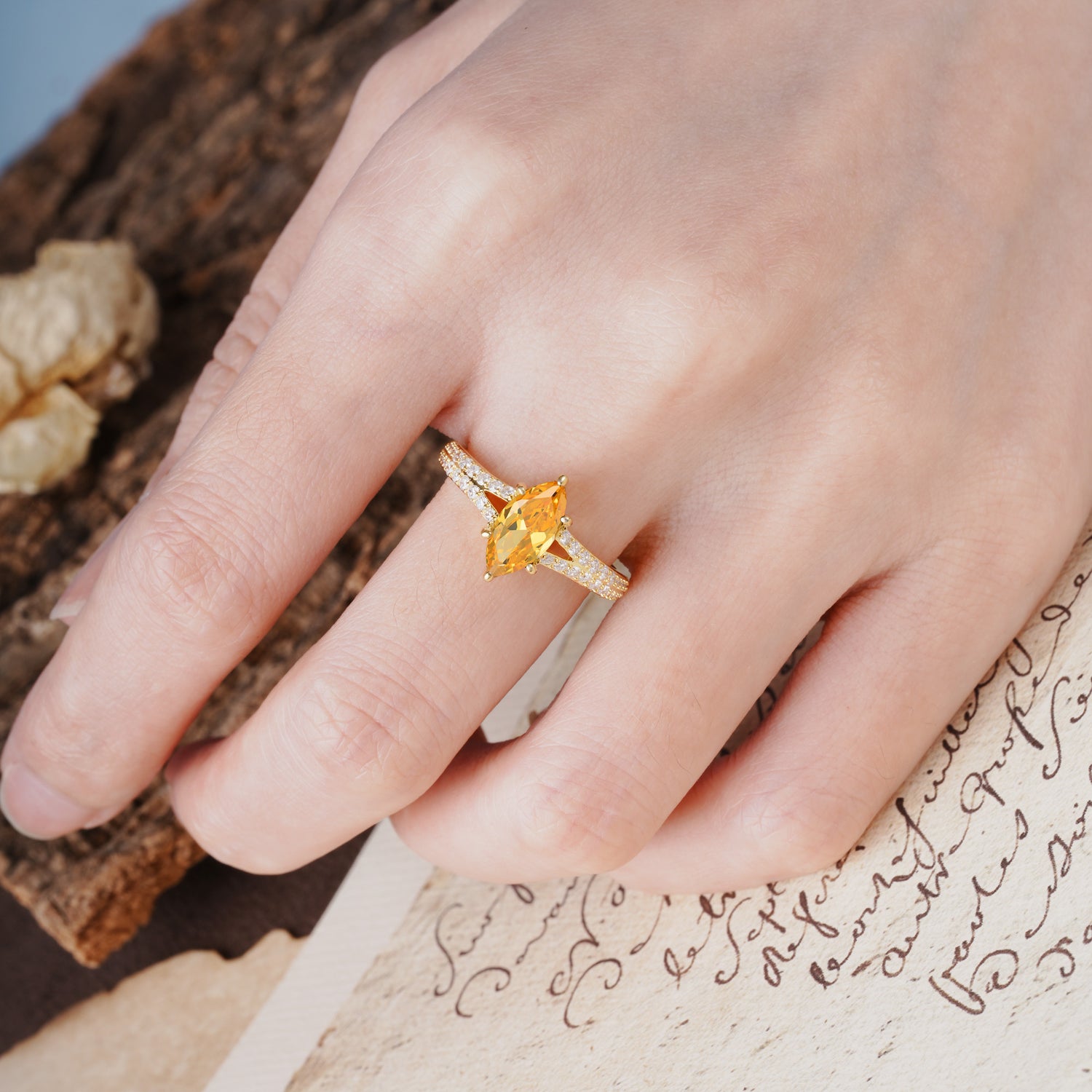 Classic, Luxurious 6-Prong Marquise Cut Citrine Engagement Ring