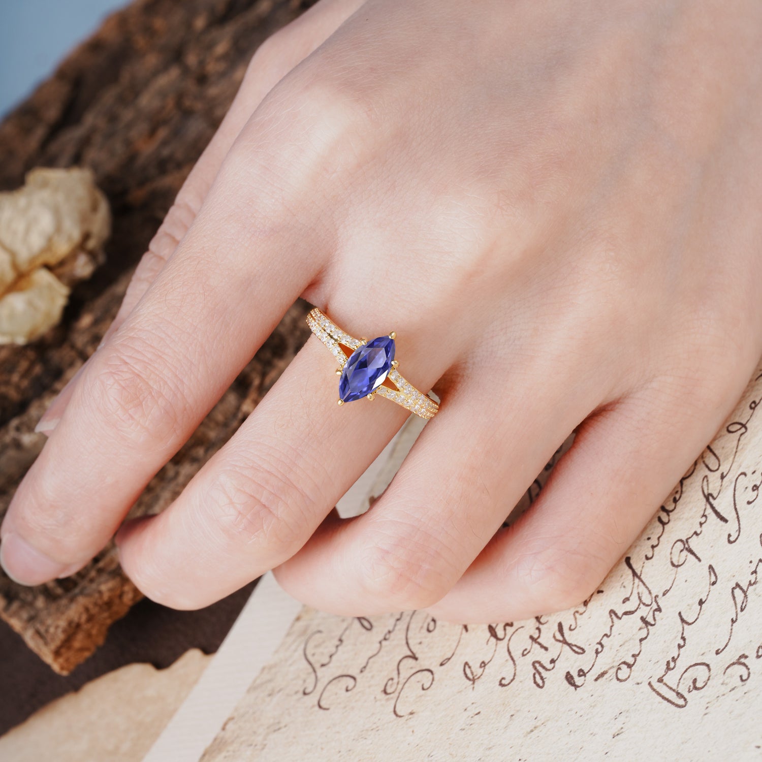 Classic, Luxurious 6-Prong Marquise Cut Tanzanite Engagement Ring