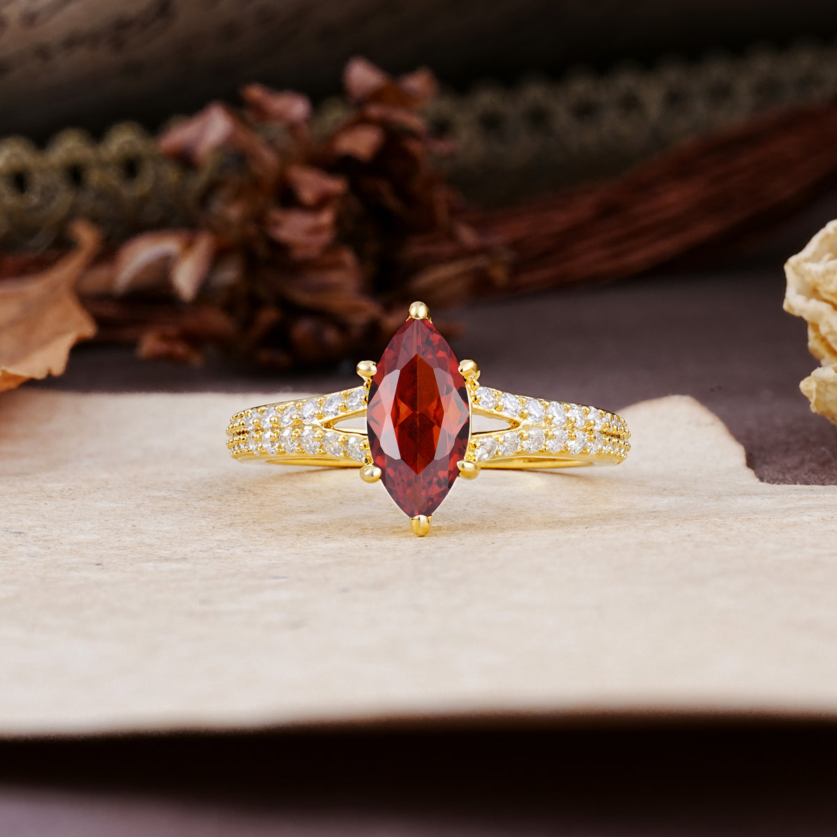 Classic, Luxurious 6-Prong Marquise Cut Garnet Engagement Ring