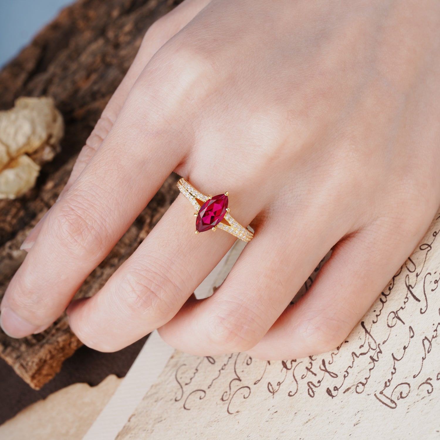 Classic, Luxurious 6-Prong Marquise Cut Ruby Engagement Ring
