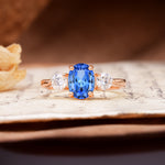 Luxurious Vintage 4-Prong Oval Cut Sapphire Three Stones Engagement Ring - Additional view
