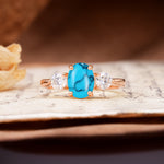 Luxurious Vintage 4-Prong Oval Cut Turquoise Three Stones Engagement Ring - Additional view