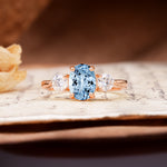 Luxurious Vintage 4-Prong Oval Cut Aquamarine Three Stones Engagement Ring - Additional view