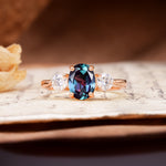 Luxurious Vintage 4-Prong Oval Cut Alexandrite Three Stones Engagement Ring - Additional view