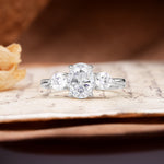 Luxurious Vintage 4-Prong Oval Cut Moissanite Three Stones Engagement Ring - Additional view