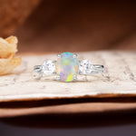 Luxurious Vintage 4-Prong Oval Cut Fire Opal Three Stones Engagement Ring - Additional view