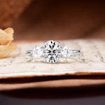 Luxurious Vintage 4-Prong Oval Cut Lab Diamond Three Stones Engagement Ring - Additional view