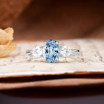 Luxurious Vintage 4-Prong Oval Cut Aquamarine Three Stones Engagement Ring - Additional view