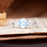 Luxurious Vintage 4-Prong Oval Cut Moonstone Three Stones Engagement Ring - Additional view