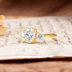 Luxurious Vintage 4-Prong Oval Cut Moissanite Three Stones Engagement Ring - Additional view