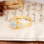 Luxurious Vintage 4-Prong Oval Cut Moissanite Three Stones Engagement Ring - Additional view