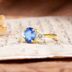 Luxurious Vintage 4-Prong Oval Cut Sapphire Three Stones Engagement Ring - Additional view