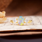Luxurious Vintage 4-Prong Oval Cut Fire Opal Three Stones Engagement Ring - Additional view