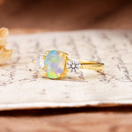 Luxurious Vintage 4-Prong Oval Cut Fire Opal Three Stones Engagement Ring - Additional view