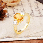 Luxurious Vintage 4-Prong Oval Cut Citrine Three Stones Engagement Ring - Additional view