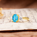 Luxurious Vintage 4-Prong Oval Cut Turquoise Three Stones Engagement Ring - Additional view