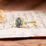 Luxurious Vintage 4-Prong Oval Cut Black Rutilated Quartz Three Stones Engagement Ring - Additional view