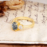 Luxurious Vintage 4-Prong Oval Cut Black Rutilated Quartz Three Stones Engagement Ring - Additional view