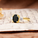 Luxurious Vintage 4-Prong Oval Cut Black Onyx Three Stones Engagement Ring - Additional view