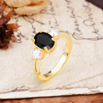 Luxurious Vintage 4-Prong Oval Cut Black Onyx Three Stones Engagement Ring - Additional view