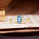 Luxurious Vintage 4-Prong Oval Cut Aquamarine Three Stones Engagement Ring - Additional view