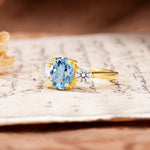 Luxurious Vintage 4-Prong Oval Cut Aquamarine Three Stones Engagement Ring - Additional view
