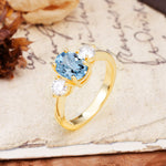 Luxurious Vintage 4-Prong Oval Cut Aquamarine Three Stones Engagement Ring - Additional view