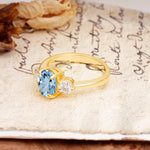Luxurious Vintage 4-Prong Oval Cut Aquamarine Three Stones Engagement Ring - Additional view