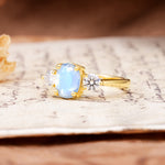 Luxurious Vintage 4-Prong Oval Cut Moonstone Three Stones Engagement Ring - Additional view