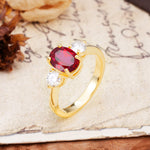 Luxurious Vintage 4-Prong Oval Cut Ruby Three Stones Engagement Ring - Additional view