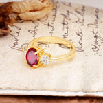 Luxurious Vintage 4-Prong Oval Cut Ruby Three Stones Engagement Ring - Additional view