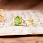 Luxurious Vintage 4-Prong Oval Cut Peridot Three Stones Engagement Ring - Additional view