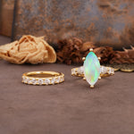 Luxurious Vintage 6-Prong Marquise Cut Fire Opal Couple Rings - Yellow-Gold