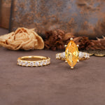 Luxurious Vintage 6-Prong Marquise Cut Citrine Couple Rings - Yellow-Gold