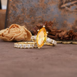 Luxurious Vintage 6-Prong Marquise Cut Citrine Couple Rings - Rose-Gold
