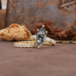 Luxurious Vintage 6-Prong Marquise Cut Black Rutilated Quartz Couple Rings - Rose-Gold