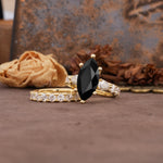 Luxurious Vintage 6-Prong Marquise Cut Black Onyx Couple Rings - Rose-Gold