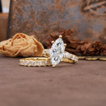 Luxurious Vintage 6-Prong Marquise Cut Lab Diamond Couple Rings - Rose-Gold