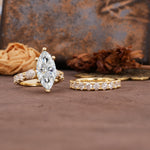 Luxurious Vintage 6-Prong Marquise Cut Lab Diamond Couple Rings - White-Gold