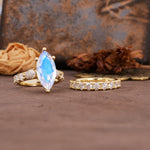 Luxurious Vintage 6-Prong Marquise Cut Moonstone Couple Rings - White-Gold