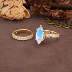 Luxurious Vintage 6-Prong Marquise Cut Moonstone Couple Rings - Additional view