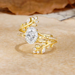 Natural Inspiration Classic Luxury Vintage 4-Prong Oval Cut Moissanite Wedding Bride Ring Set - Rose-Gold