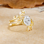 Natural Inspiration Classic Luxury Vintage 4-Prong Oval Cut Moissanite Wedding Bride Ring Set - White-Gold